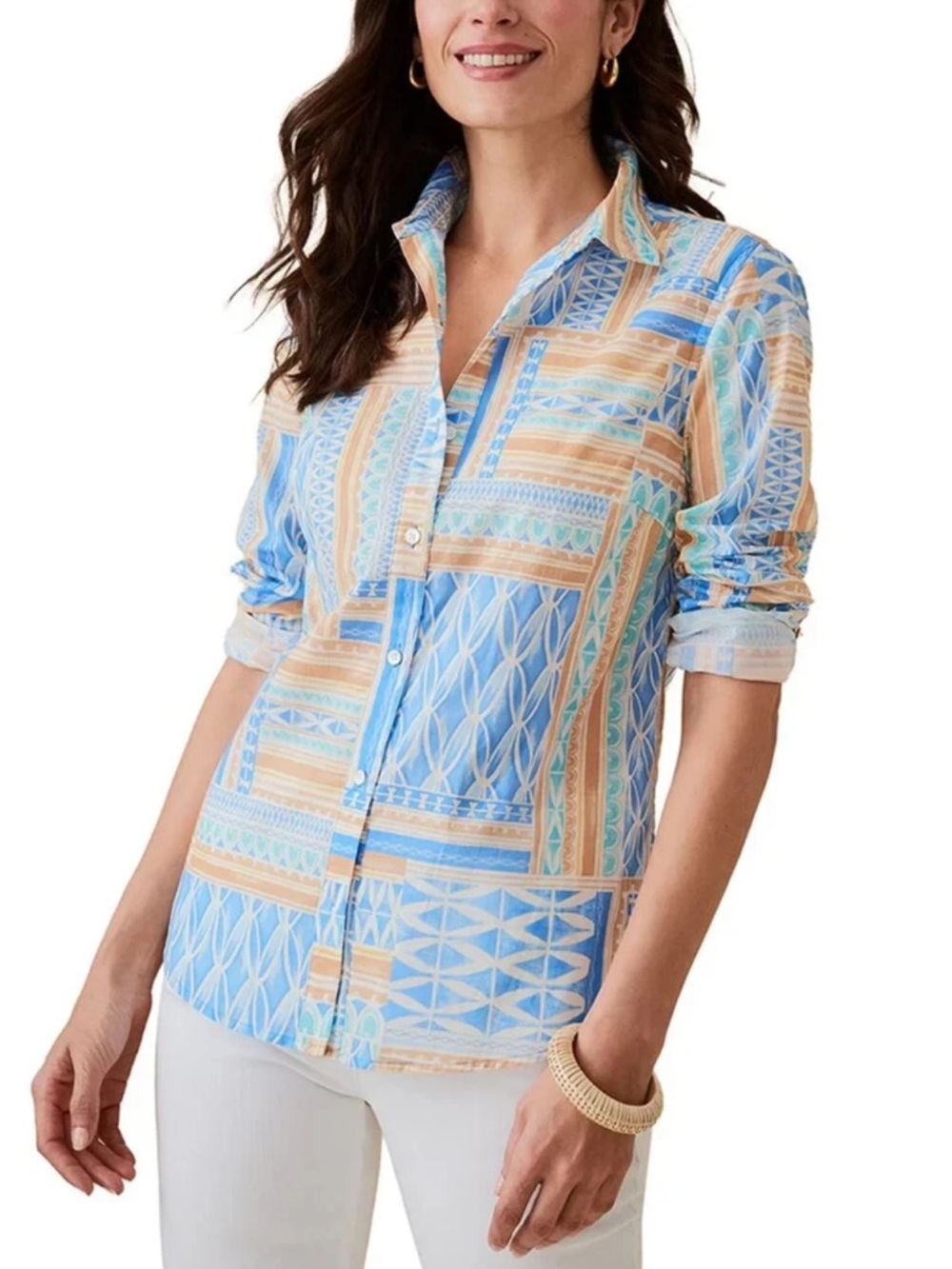 J. McLaughlin Geometric Tile Print Button Front L… - image 2